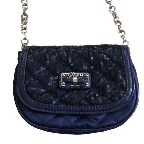 Guess Quilted Sequence Crossbody blue cross body evening bag D6 - Picture 1 of 7